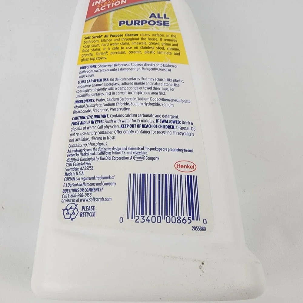 Soft Scrub‎ LEMON Scent Heavy Duty Cleaner 24 oz. Deodorizes Tough Stains 000865